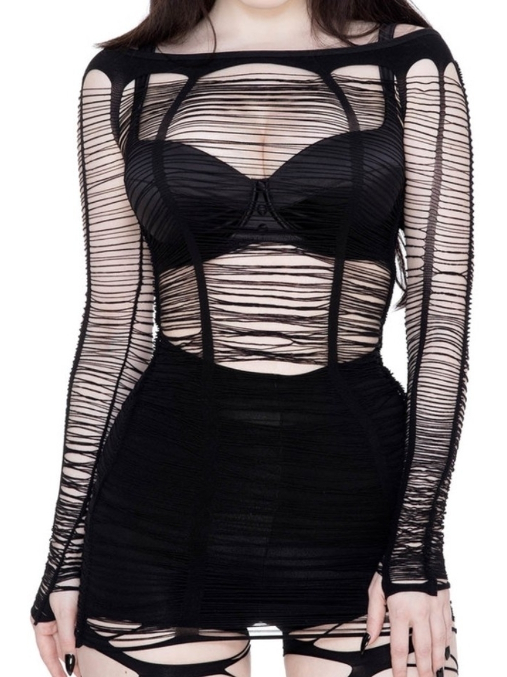 Killstar Black Distressed Ripped Mesh Bodysuit